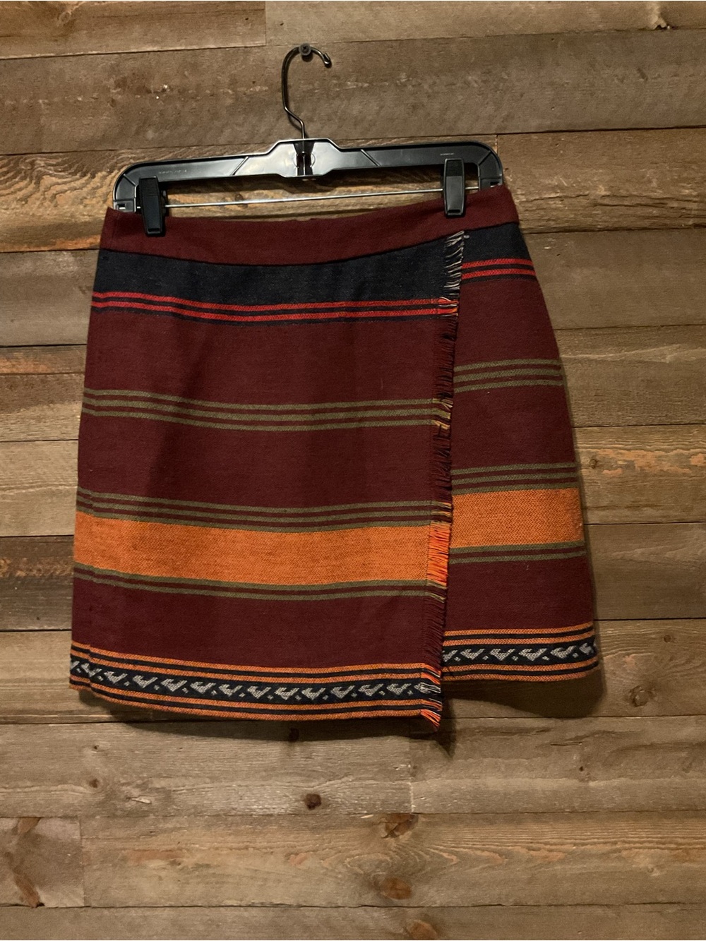 Ann Taylor Loft Southwestern Blanket Fringe Faux Wrap Skirt Womens Size 6 Petite